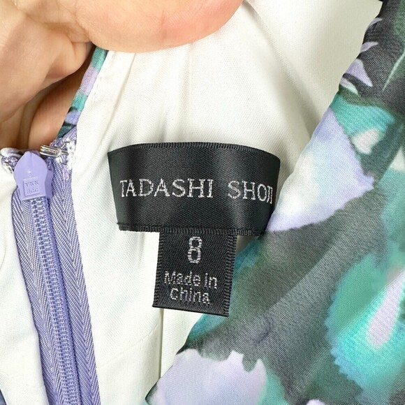 Tadashi Shoji Edith Printed Floral A-Line Dress Tea Midi Length Lilac NWT Size 8 - Picture 12 of 14